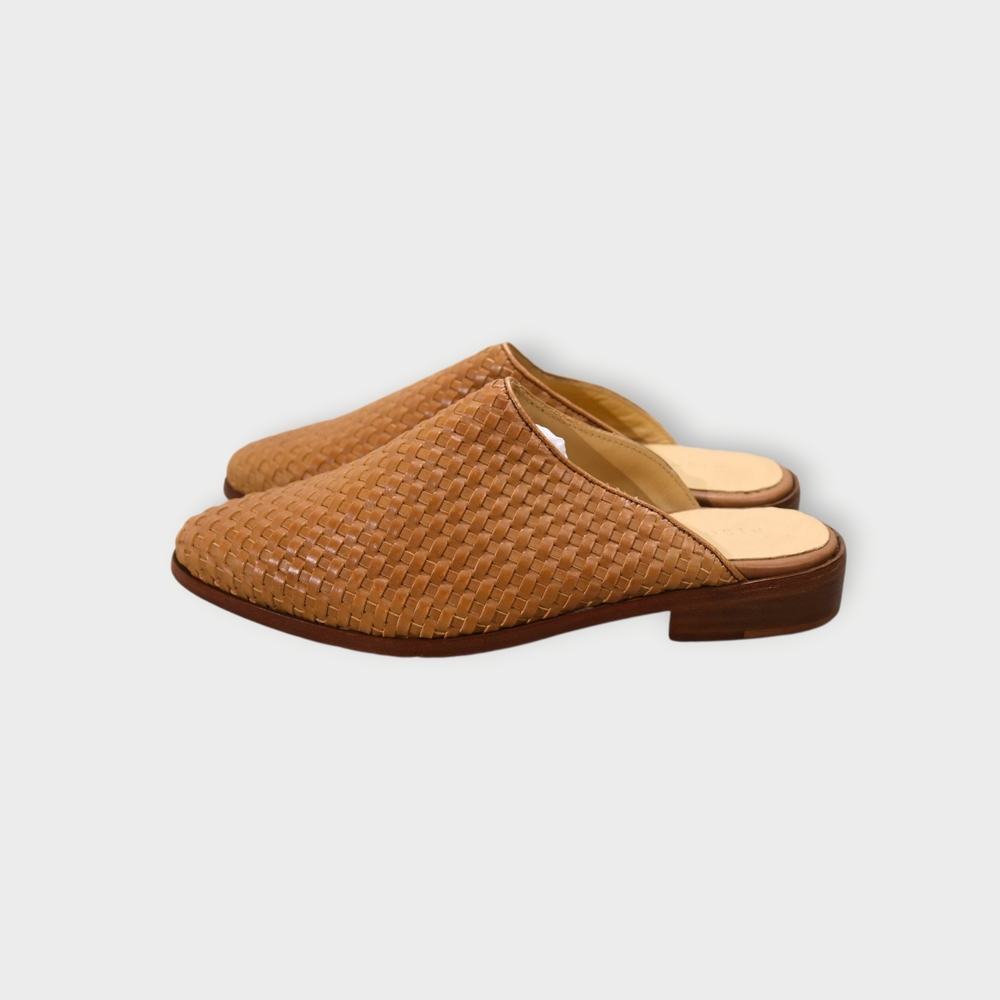 Nisolo Women's 8.5 Brown Ama Woven Mule Brandy Leather Flat Mules Slip On Shoes - Picture 4 of 11